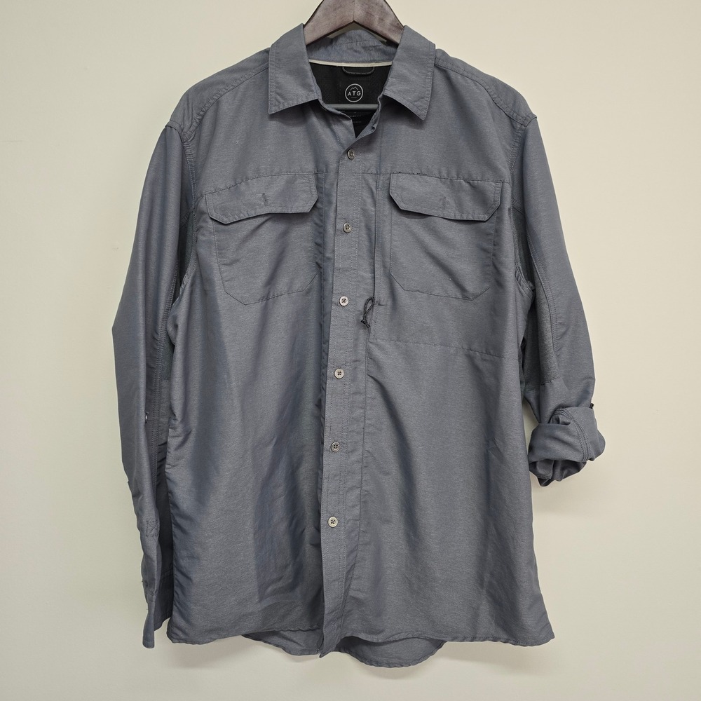 Wrangler ATG Shirt‎ Mens Large Grey Roll Tab Sleeve Hiking Outdoor Button Up
